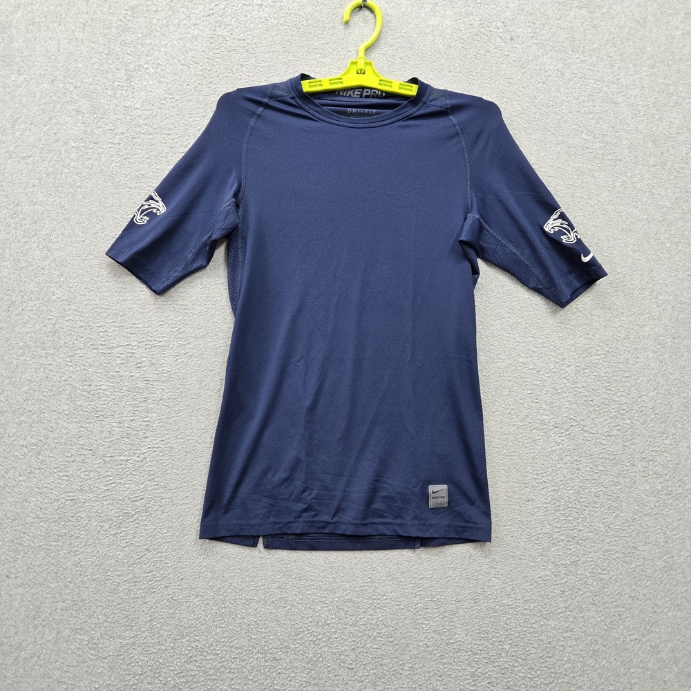 Nike Men Shirt M Navy Blue Pro Dri Fit Panther Swoosh Logo Graphic Activewear